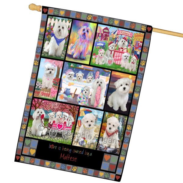 Love is Being Owned Maltese Dog Grey House Flag FLG65505