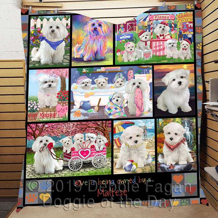 Love is Being Owned Maltese Dog Grey Quilt
