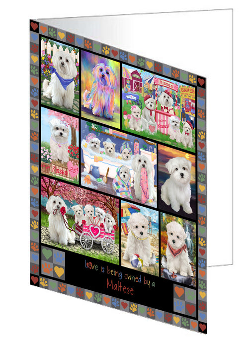 Love is Being Owned Maltese Dog Grey Handmade Artwork Assorted Pets Greeting Cards and Note Cards with Envelopes for All Occasions and Holiday Seasons GCD77399