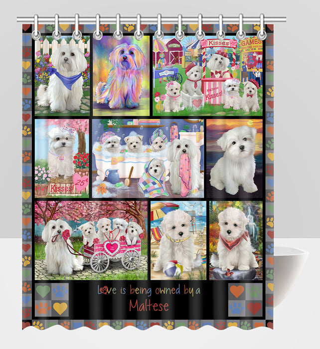 Love is Being Owned Maltese Dog Grey Shower Curtain