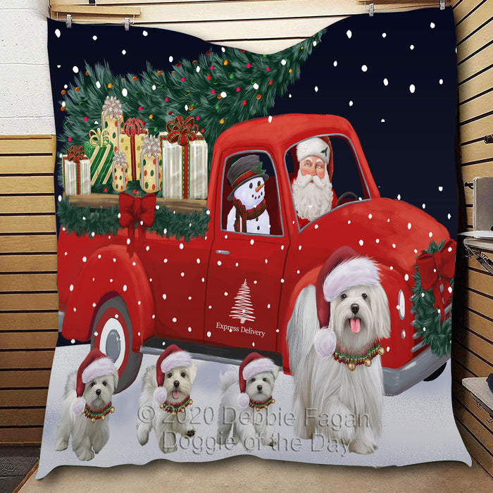 Christmas Express Delivery Red Truck Running Newfoundland Dogs Lightweight Soft Bedspread Coverlet Bedding Quilt QUILT59961