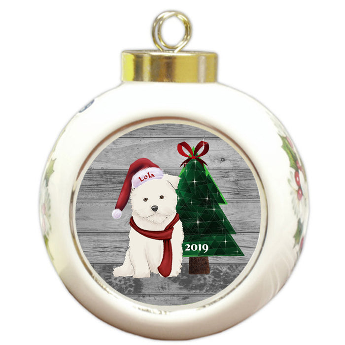 Custom Personalized Maltese Dog Glassy Classy Christmas Round Ball Ornament