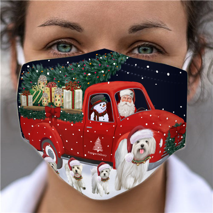 Christmas Express Delivery Red Truck Running Maltese Dogs Face Mask FM49877