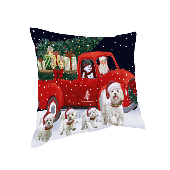 Christmas Express Delivery Red Truck Running Maltese Dogs Pillow PIL86116