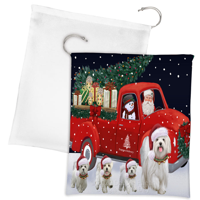 Christmas Express Delivery Red Truck Running Maltese Dogs Drawstring Laundry or Gift Bag LGB48910