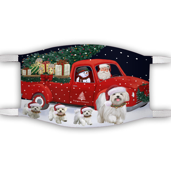 Christmas Express Delivery Red Truck Running Maltese Dogs Face Mask FM49877