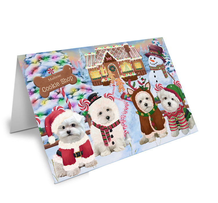 Holiday Gingerbread Cookie Shop Malteses Dog Handmade Artwork Assorted Pets Greeting Cards and Note Cards with Envelopes for All Occasions and Holiday Seasons GCD74024