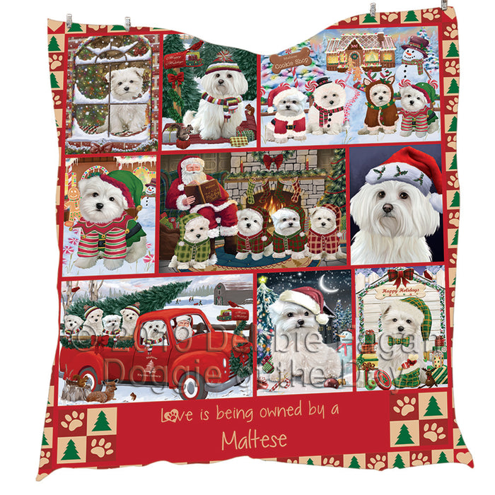 Love is Being Owned Christmas Maltese Dogs Quilt