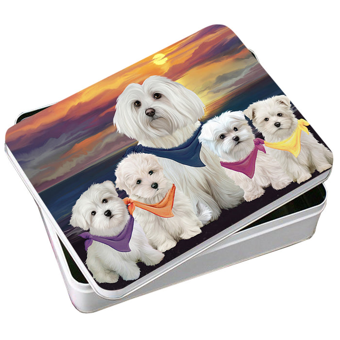 Family Sunset Portrait Malteses Dog Photo Storage Tin PITN50263