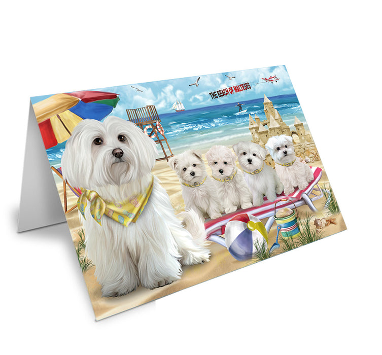 Pet Friendly Beach Malteses Dog Handmade Artwork Assorted Pets Greeting Cards and Note Cards with Envelopes for All Occasions and Holiday Seasons GCD54185