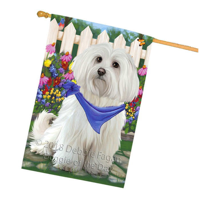 Spring Floral Maltese Dog House Flag FLG49875