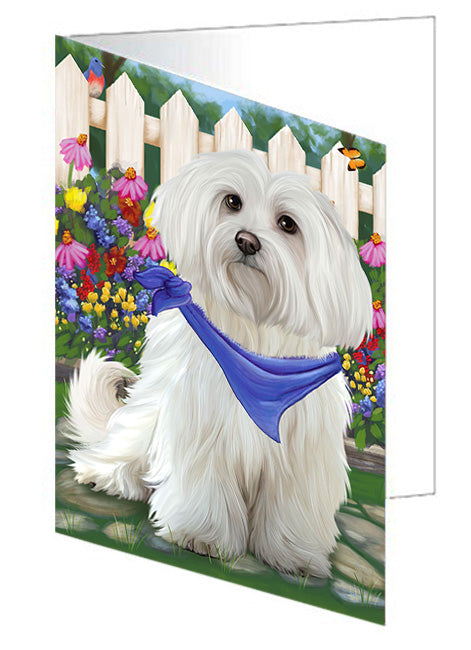 Spring Floral Maltese Dog Handmade Artwork Assorted Pets Greeting Cards and Note Cards with Envelopes for All Occasions and Holiday Seasons GCD53759