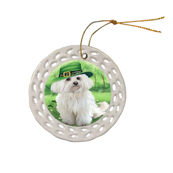 St. Patricks Day Irish Portrait Maltese Dog Ceramic Doily Ornament DPOR48833