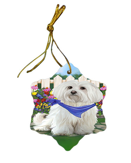 Spring Floral Maltese Dog Star Porcelain Ornament SPOR49902