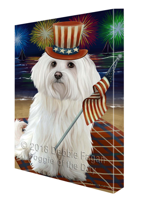 4th of July Independence Day Firework Maltese Dog Canvas Wall Art CVS56046
