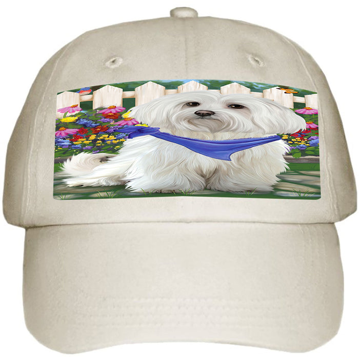 Spring Floral Maltese Dog Ball Hat Cap HAT53463
