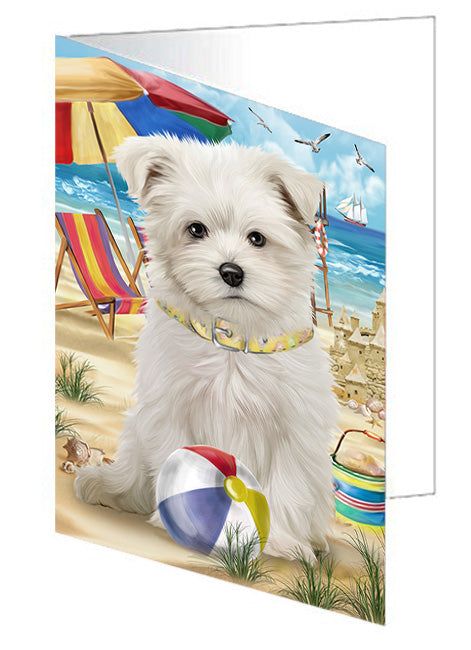 Pet Friendly Beach Maltese Dog Handmade Artwork Assorted Pets Greeting Cards and Note Cards with Envelopes for All Occasions and Holiday Seasons GCD54188
