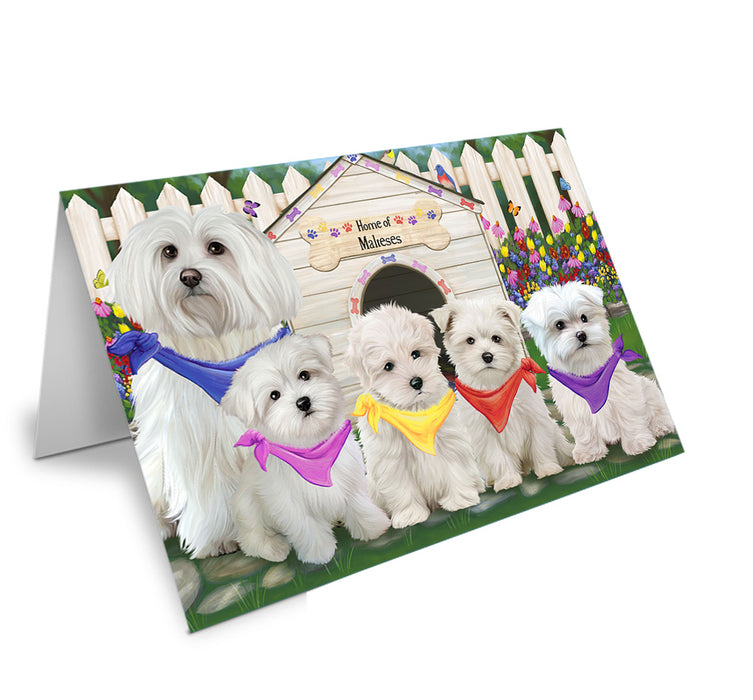 Spring Dog House Malteses Dog Handmade Artwork Assorted Pets Greeting Cards and Note Cards with Envelopes for All Occasions and Holiday Seasons GCD53762