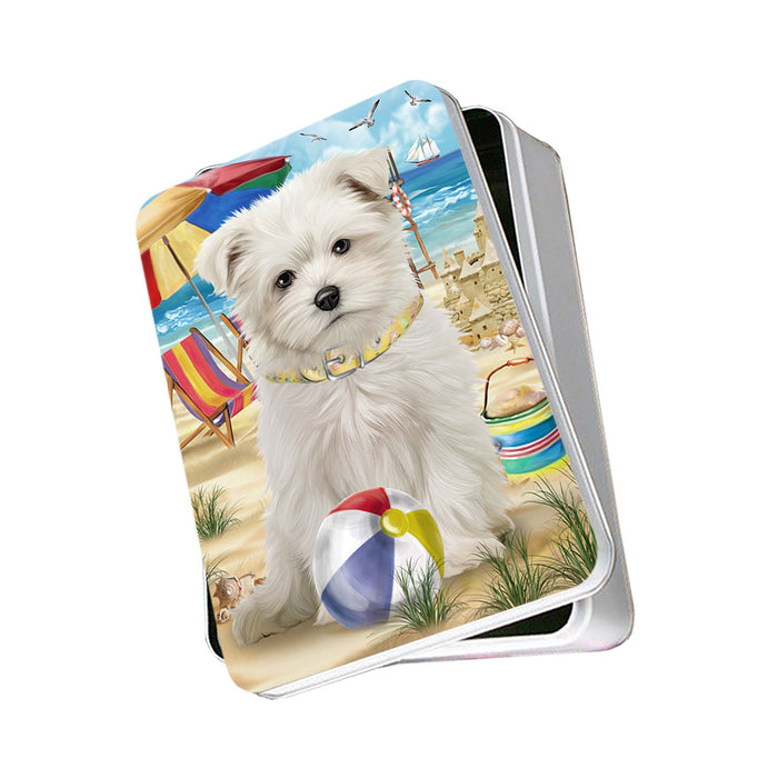 Pet Friendly Beach Maltese Dog Photo Storage Tin PITN50053