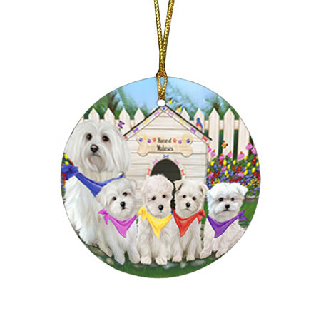 Spring Dog House Malteses Dog Round Flat Christmas Ornament RFPOR49902