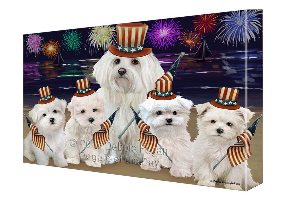 4th of July Independence Day Firework Malteses Dog Canvas Wall Art CVS56055