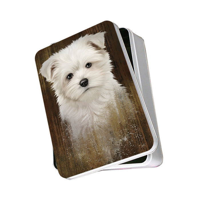 Rustic Maltese Dog Photo Storage Tin PITN50440