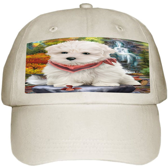 Scenic Waterfall Maltese Dog Ball Hat Cap HAT52197