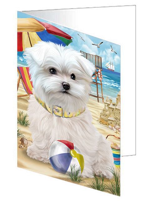 Pet Friendly Beach Maltese Dog Handmade Artwork Assorted Pets Greeting Cards and Note Cards with Envelopes for All Occasions and Holiday Seasons GCD54191
