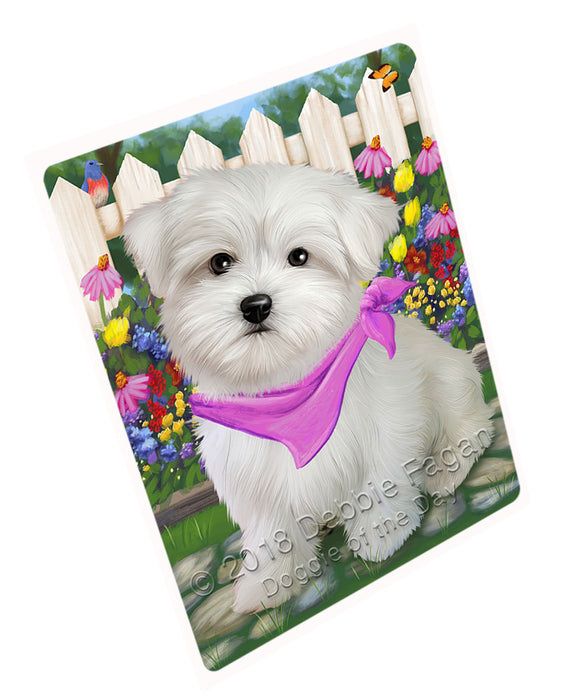 Spring Floral Maltese Dog Tempered Cutting Board C53604