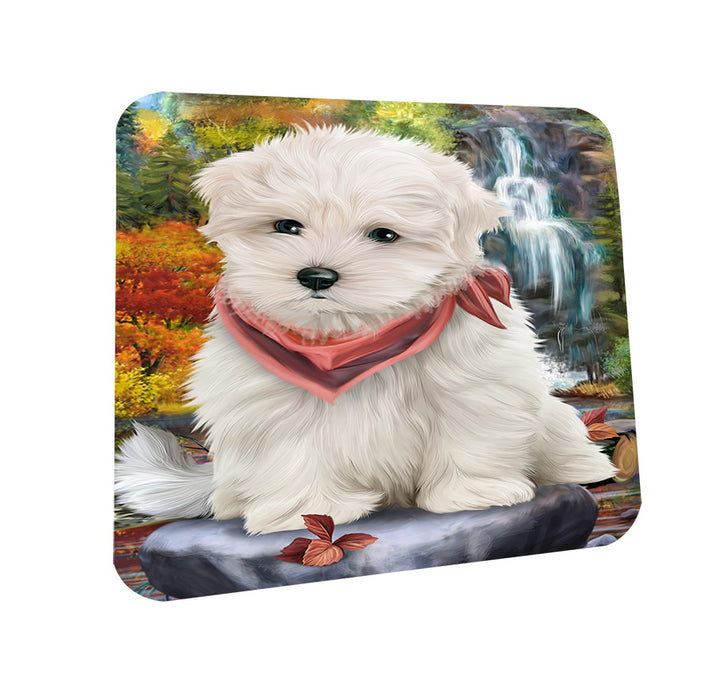 Scenic Waterfall Maltese Dog Coasters Set of 4 CST49413