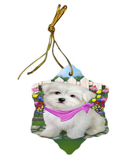 Spring Floral Maltese Dog Star Porcelain Ornament SPOR49904