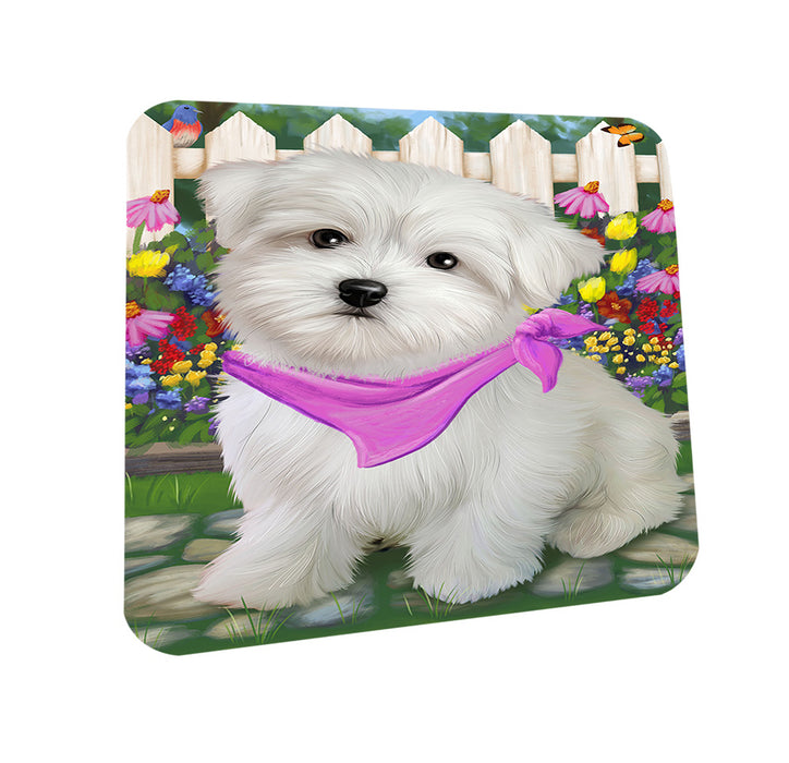 Spring Floral Maltese Dog Coasters Set of 4 CST49871
