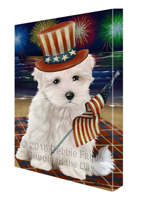 4th of July Independence Day Firework Maltese Dog Canvas Wall Art CVS56064
