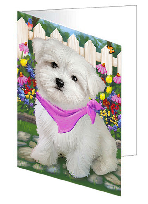 Spring Floral Maltese Dog Handmade Artwork Assorted Pets Greeting Cards and Note Cards with Envelopes for All Occasions and Holiday Seasons GCD53765