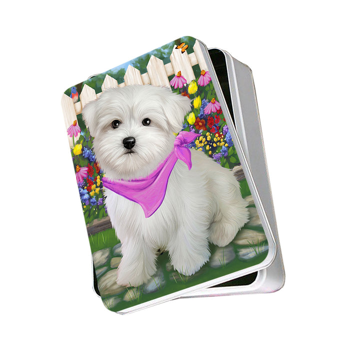 Spring Floral Maltese Dog Photo Storage Tin PITN49912