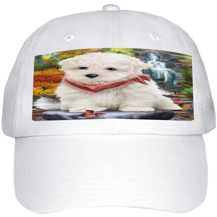 Scenic Waterfall Maltese Dog Ball Hat Cap HAT52197