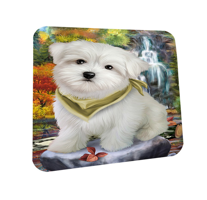 Scenic Waterfall Maltese Dog Coasters Set of 4 CST49414