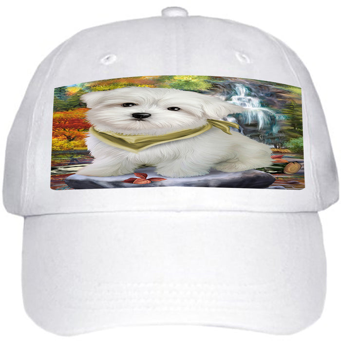 Scenic Waterfall Maltese Dog Ball Hat Cap HAT52200