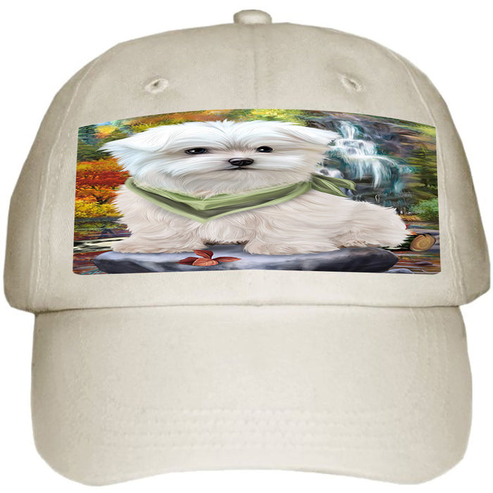 Scenic Waterfall Maltese Dog Ball Hat Cap HAT52203