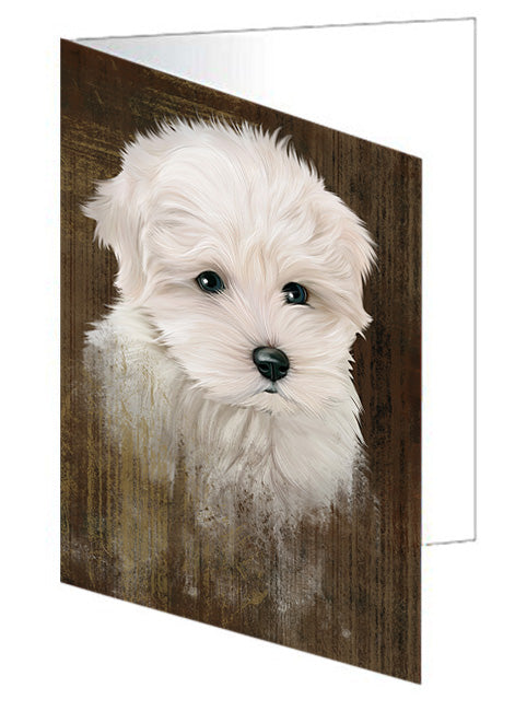 Rustic Maltese Dog Handmade Artwork Assorted Pets Greeting Cards and Note Cards with Envelopes for All Occasions and Holiday Seasons GCD55358