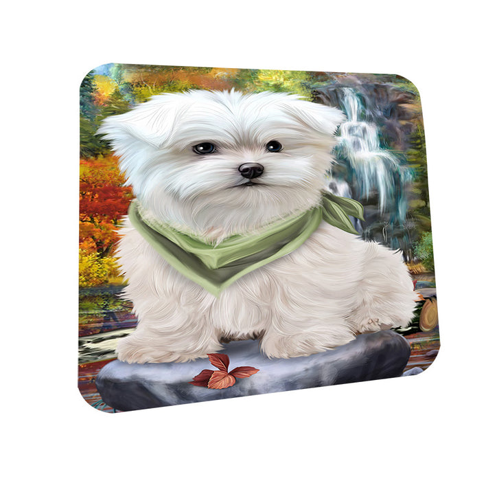 Scenic Waterfall Maltese Dog Coasters Set of 4 CST49415