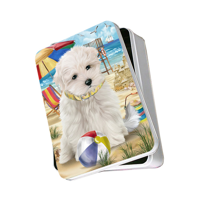 Pet Friendly Beach Maltese Dog Photo Storage Tin PITN50056