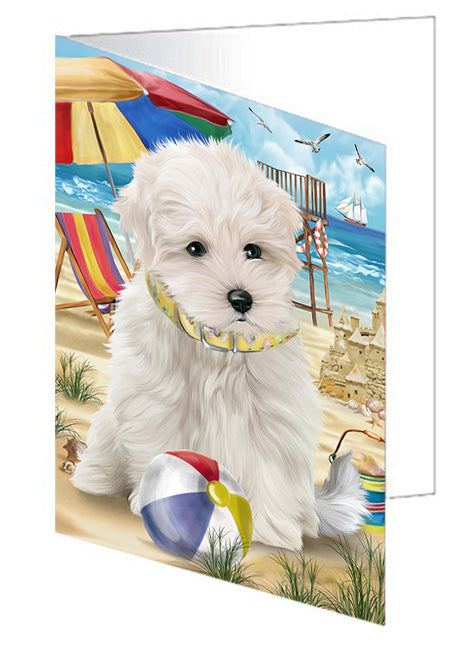 Pet Friendly Beach Maltese Dog Handmade Artwork Assorted Pets Greeting Cards and Note Cards with Envelopes for All Occasions and Holiday Seasons GCD54197