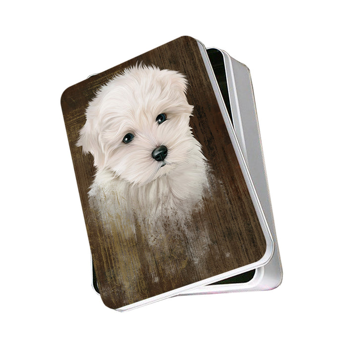 Rustic Maltese Dog Photo Storage Tin PITN50443