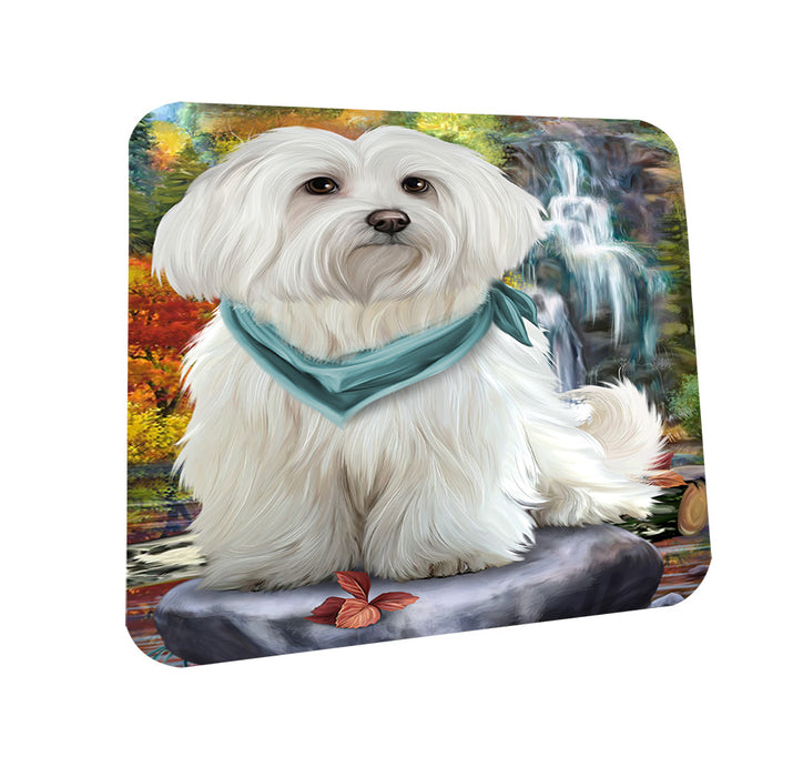 Scenic Waterfall Maltese Dog Coasters Set of 4 CST49416