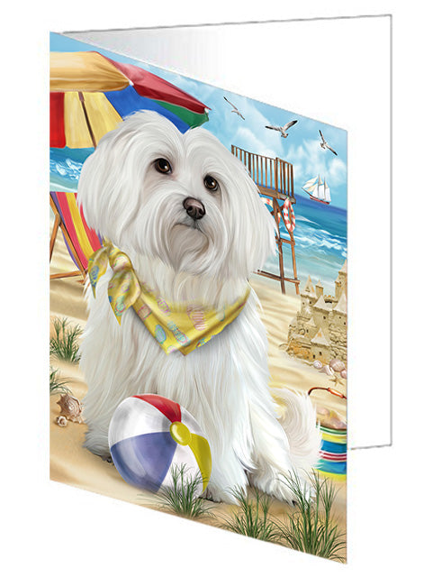 Pet Friendly Beach Maltese Dog Handmade Artwork Assorted Pets Greeting Cards and Note Cards with Envelopes for All Occasions and Holiday Seasons GCD54200