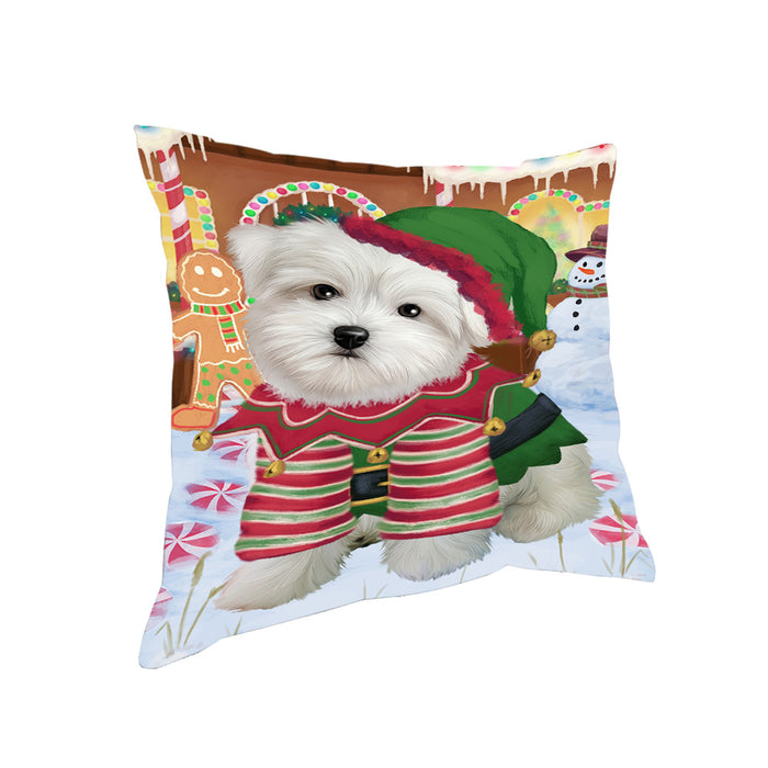 Christmas Gingerbread House Candyfest Maltese Dog Pillow PIL80092