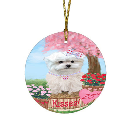 Rosie 25 Cent Kisses Maltese Dog Round Flat Christmas Ornament RFPOR56323