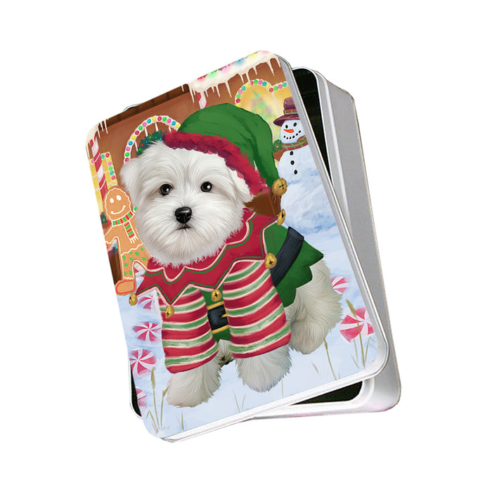 Christmas Gingerbread House Candyfest Maltese Dog Photo Storage Tin PITN56393