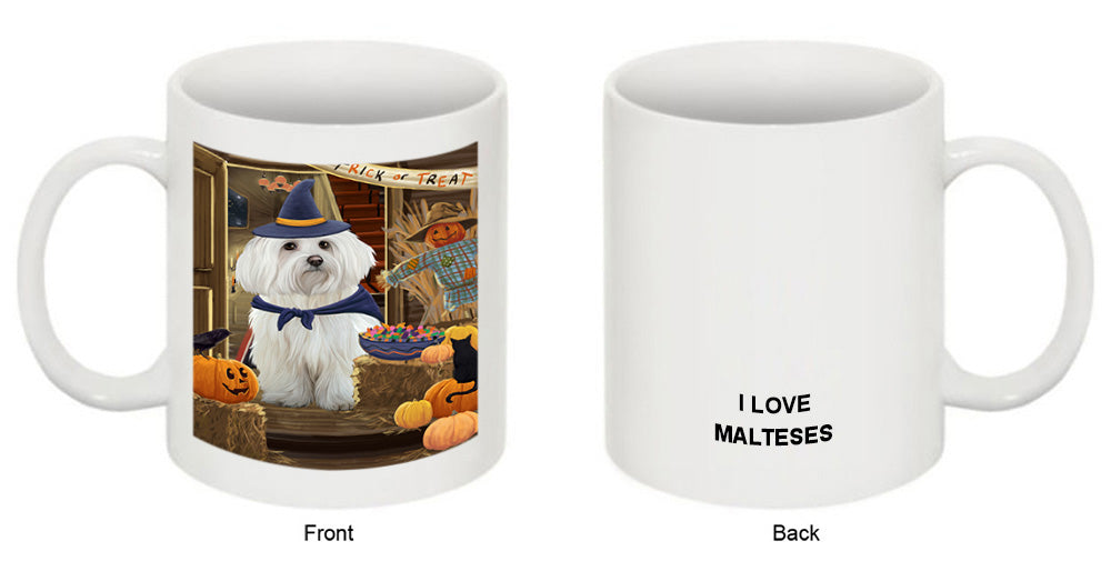 Enter at Own Risk Trick or Treat Halloween Maltese Dog Coffee Mug MUG48587